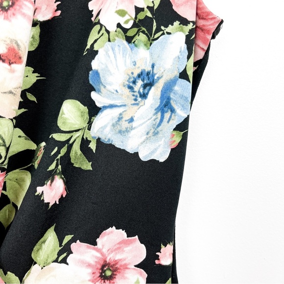 Eclipse Black & Pink Floral Body Suit with Draped Front Neck - Picture 6 of 10